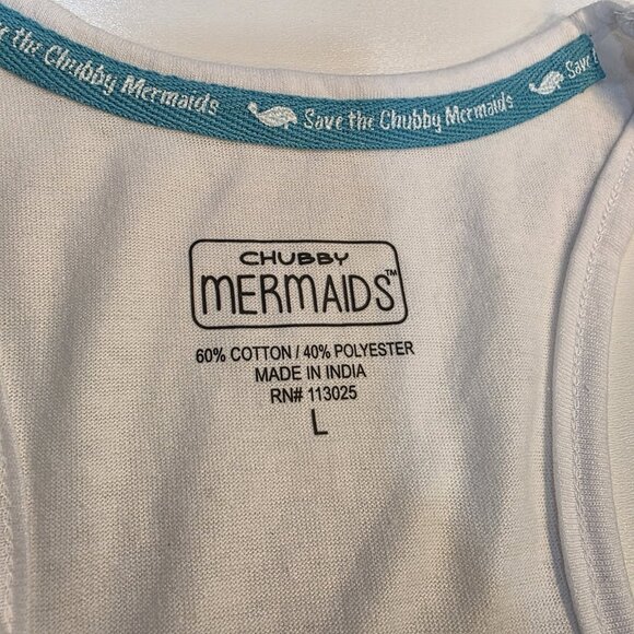 Save The Chubby Mermaids Juniors Tank Top Size L Manatee Florida Namaste White - Picture 3 of 8